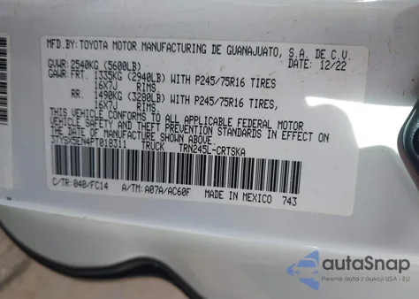 2023 Toyota Tacoma Sr5 z USA, uszkodzony, nr VIN 3TYSX5EN4PT018311